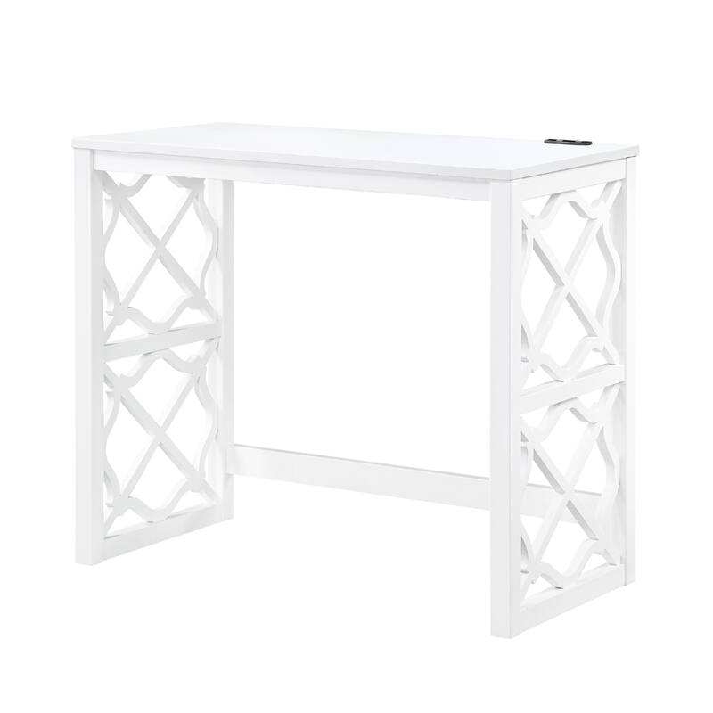 Syna 3 Piece Nesting Desk and Stool Set, White Wood, Gray Polyester