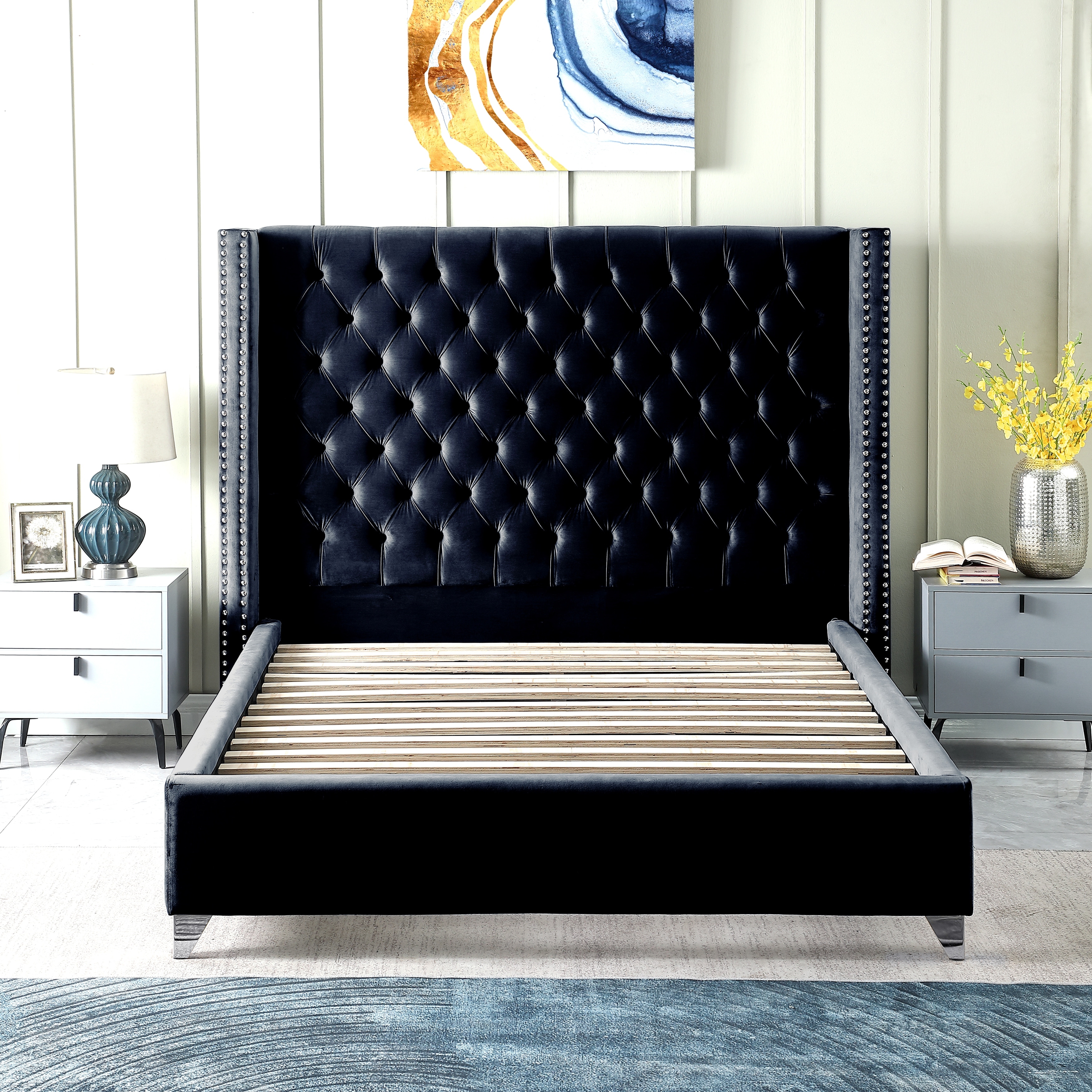 Contemporary velvet clearance upholstered bed