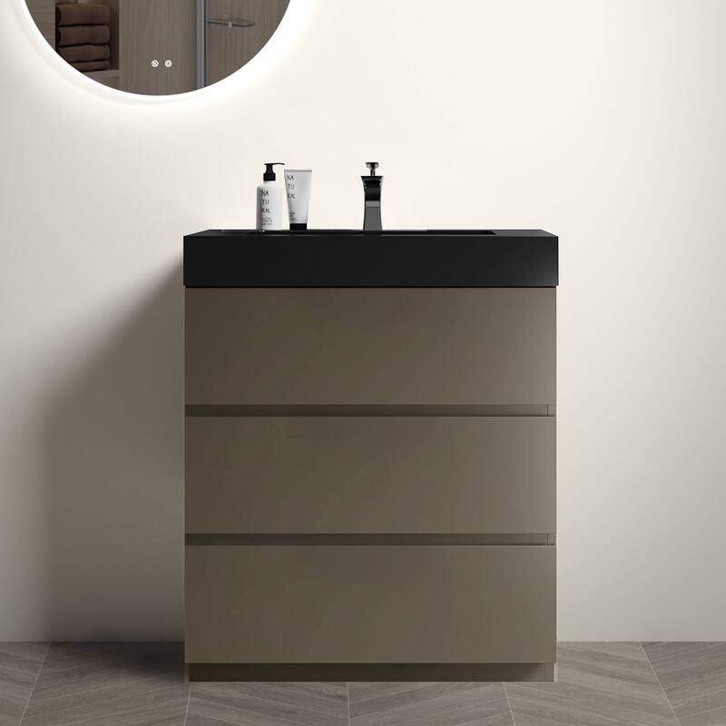Contemporary 36" Alice Freestanding Bathroom Vanity with Ergonomic Handle-Free Design, Eco-Friendly Construction - 29.9in L Melamine - 29.9in L Black+ Gray