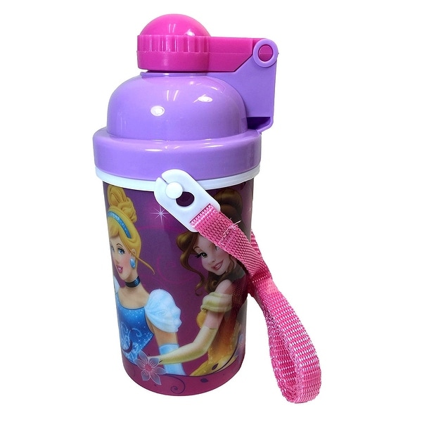 Disney Princess Cinderella Auora Belle Canteen w/ Popup Lid & Straps Water Bottle Tumbler Cup