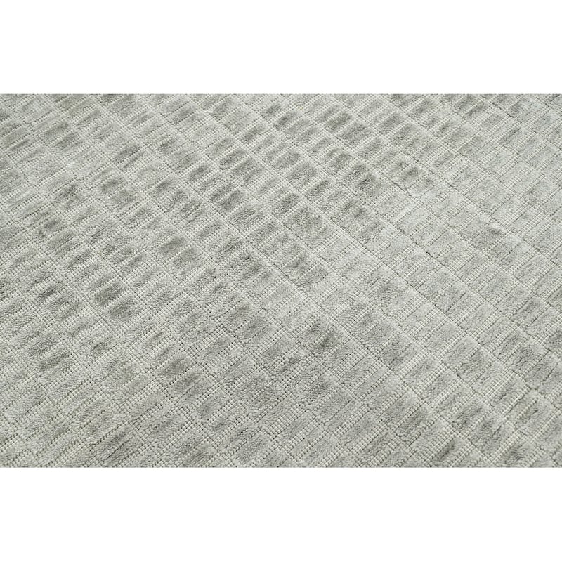 Hand Knotted Textured Tone On Tone Gray Tibetan Wool Modern Area Rug - 5' 11'' x 9' 4''