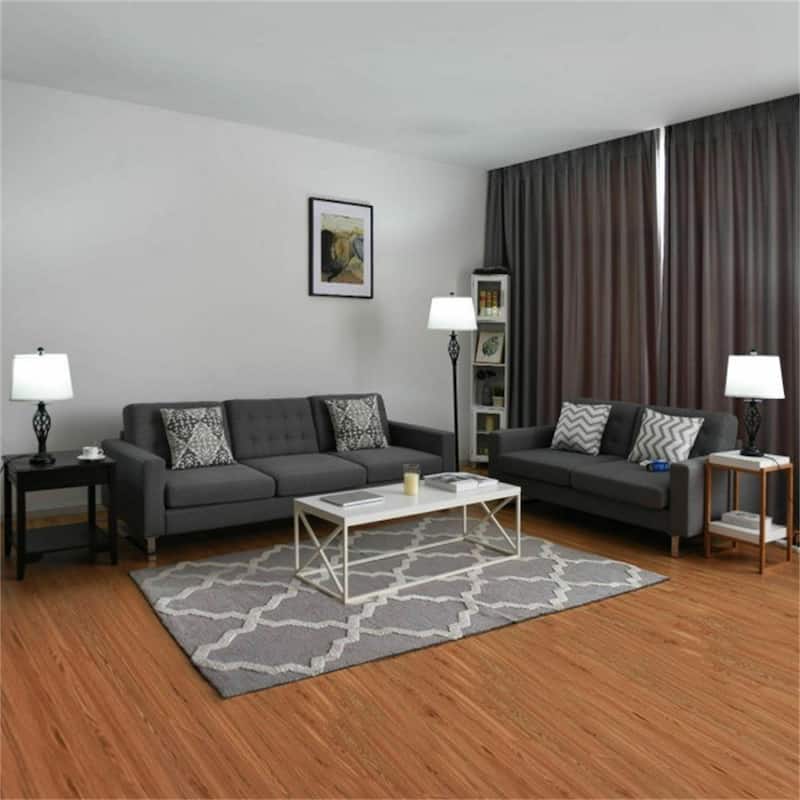 1 Floor Lamp and 2 Table Lamps Set with Fabric Shades