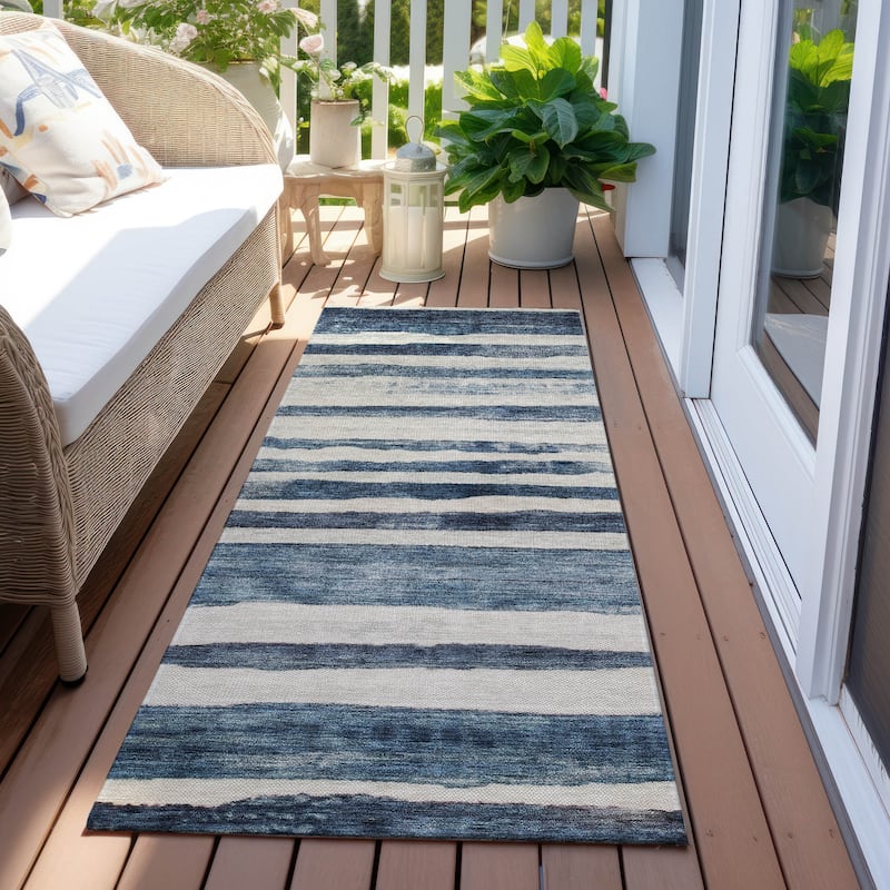 Machine Washable Indoor/ Outdoor Moroccan Stripe Chantille Rug