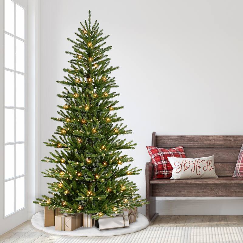 Puleo International 7.5 ft. Pre-Lit Artificial Mountain View Spruce Tree with 450 Warm White LED Lights