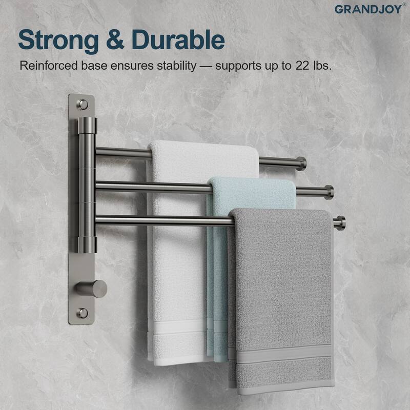 GRANDJOY Wall-Mounted Stainless Steel Swivel Towel Bar with 3 Rotatable Arms