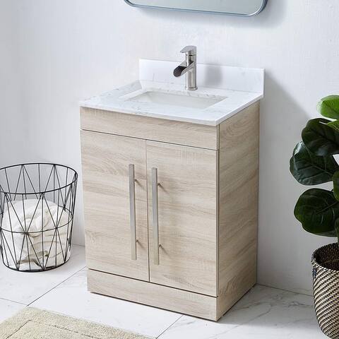 YASINU 24" 36" 48" 60" Engineered Marble Vanity Countertop with White Sink (Top Only)