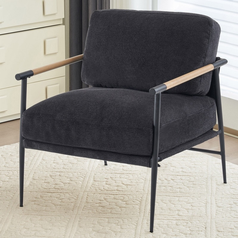 Accent Chairs Set of 2 White Armchair Chenille for Living Room Mid Century Modern Chair Metal Leg Veneer Metal Armrest,2PCS