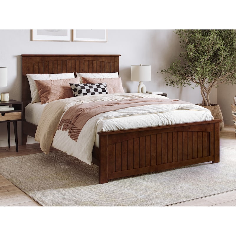 Naples Solid Wood Low Profile Platform Bed with Matching Footboard - Walnut - Full