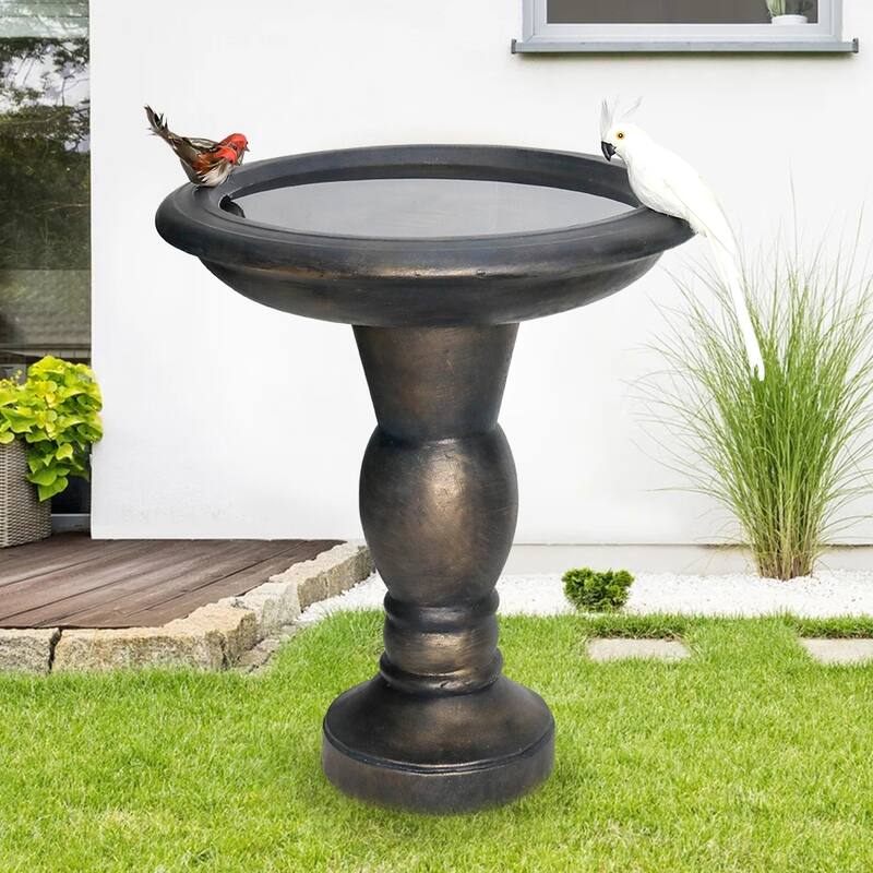 22" H Outdoor Concrete Bird Bath - Perfect for Adding Interest to Garden, Patio, Backyard, Porch and Deck