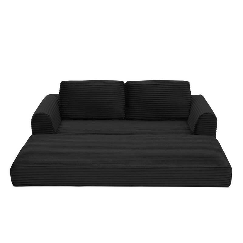 Black Minimalist Sofa Bed Sleeper Sofa Couch with 2 Pillows, 3-Seater Sofa Couch with Armrests for Living Room