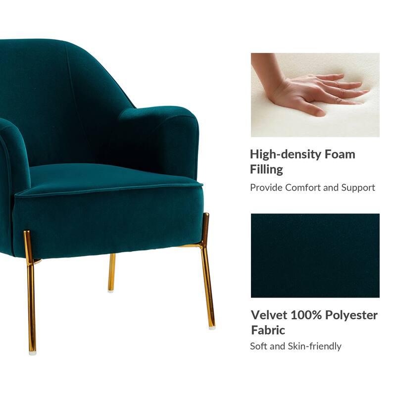 Nora Modern Velvet Accent Chair with Golden Metal Legs Set of 2 by HULALA HOME