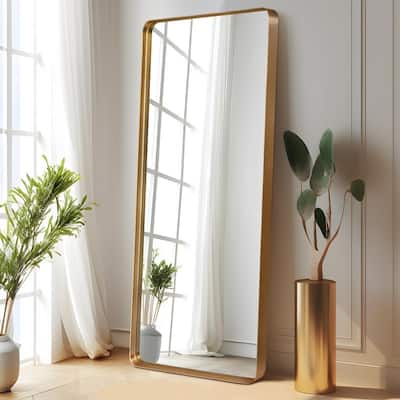 Full Length Mirror Aluminum Round Corner Rectangle Deep Frame Wall Decor Mirror Free Standing