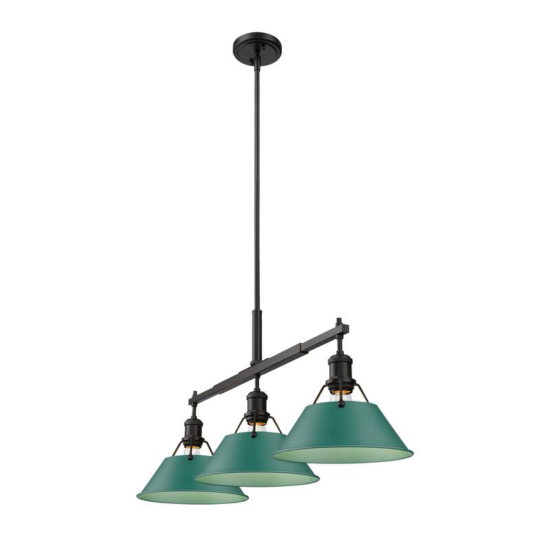 Yep by Golden Lighting Orwell 3-light Island Light in Matte Black and Pine Green shade - 3 Light Linear Pendant