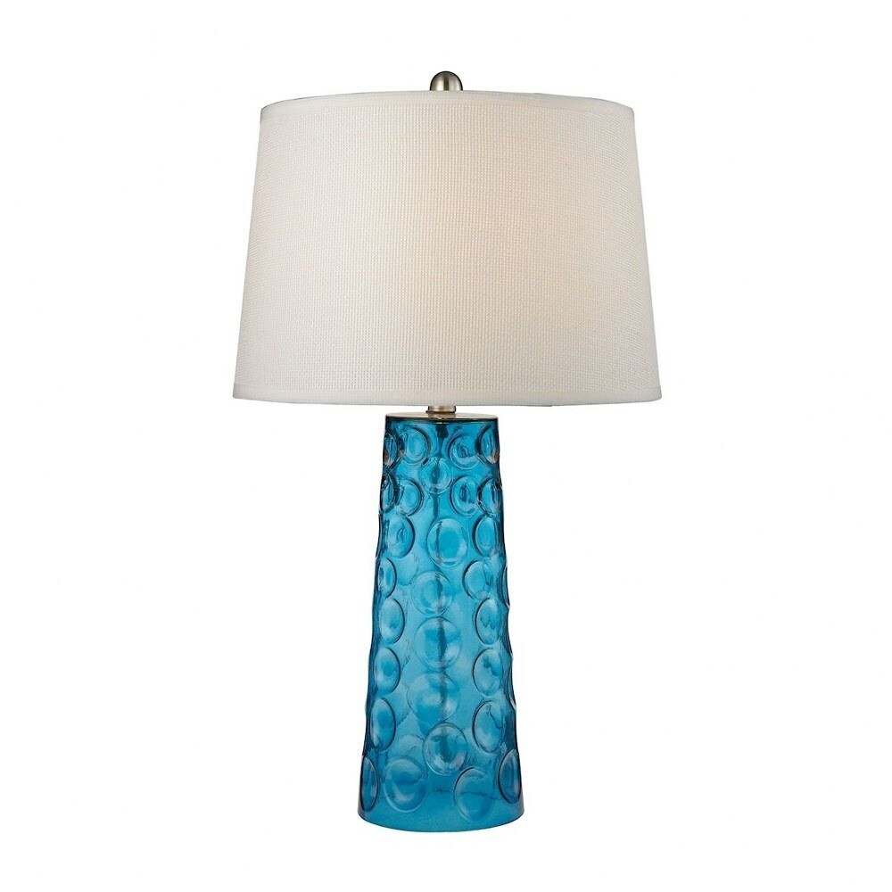 Blue Table Lamp Made Of Glass With A Pure White Linen Shade With A 3 Way Switch Blue Finish With On Sale Overstock 32390497