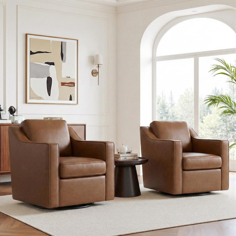 2 Set Modern Swivel Accent Arm Chair for Living Room - Coffee-Vegan Leather