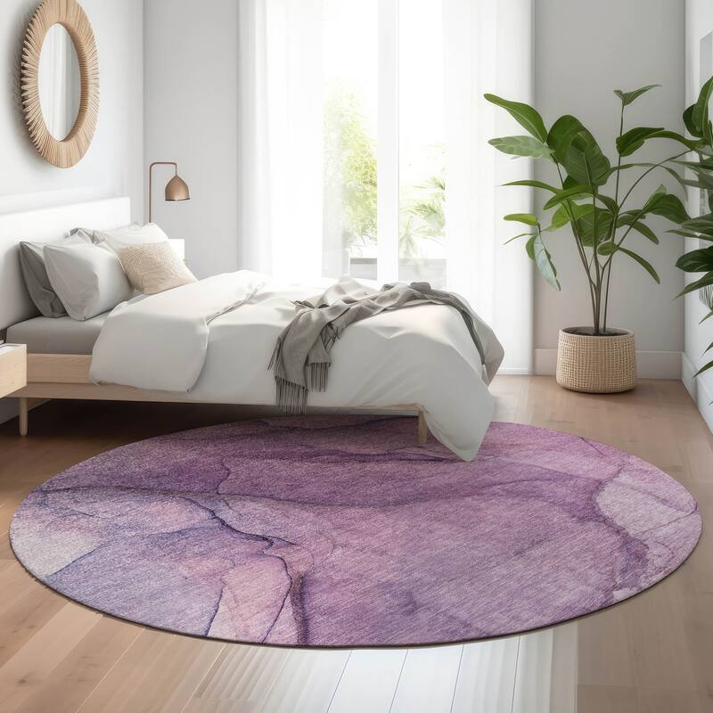 Premium Washable Super Soft Abstract Waves Mayfield Rug - Purple - 8' x 8' - Round