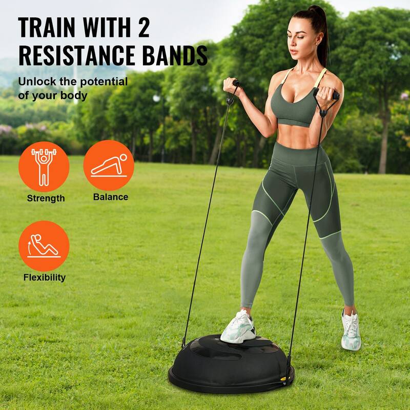 Half Balance Ball Trainer with Bands, 26 Inch Stability Ball for Workouts - Crescent Pattern