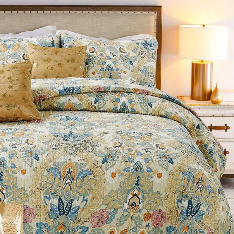 Cozy Line Florabella Cotton Floral 3-pc. Reversible Quilt Set