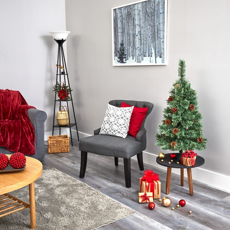 3’ Pre-Lit Mountain Pine Artificial Christmas Tree, Clear LED Lights - 3 Foot
