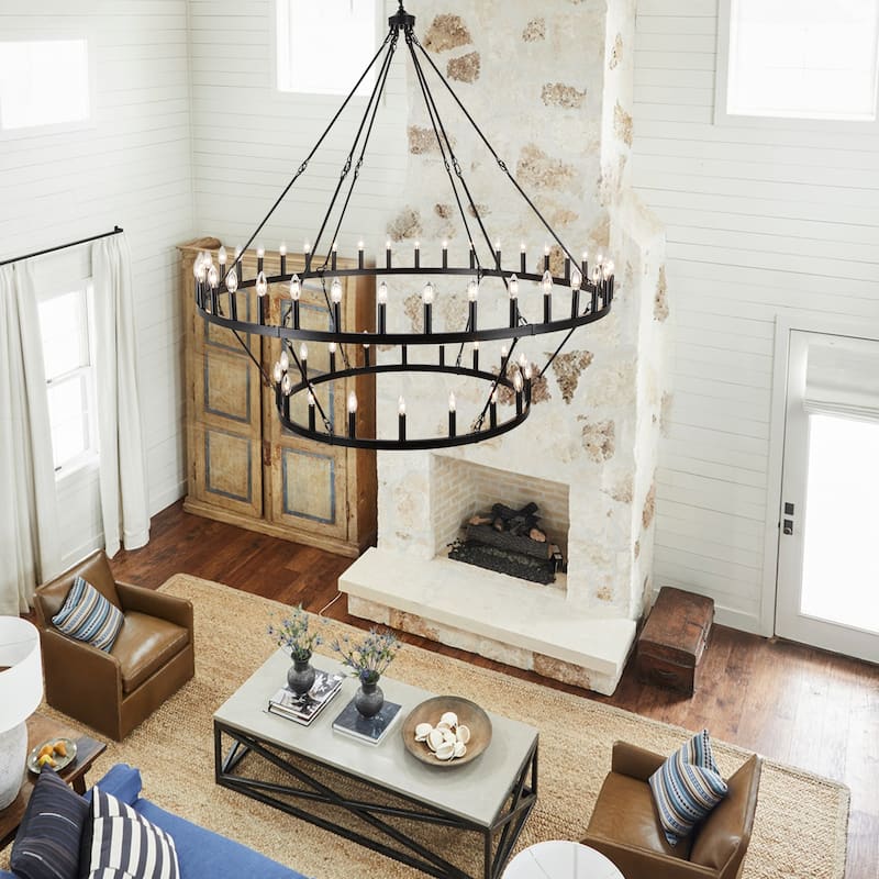 60 in. 54-Light 2 Tier Extra Large Farmhouse Wagon Wheel Chandelier
