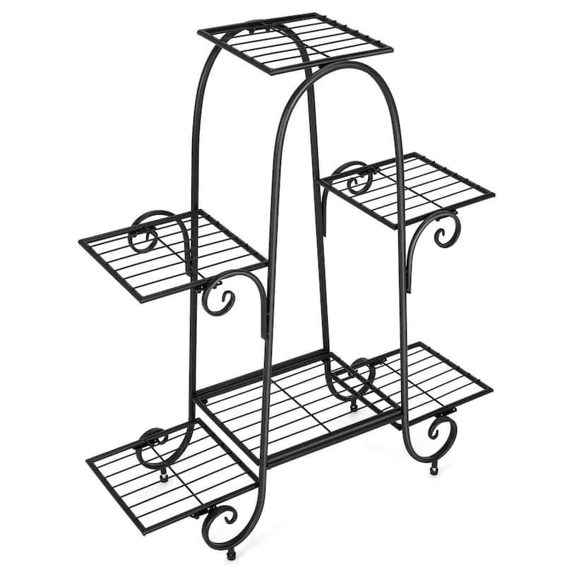 6 Tier Flower Pot Holder Metal Vertical Shelves Plants Display Rack - Black