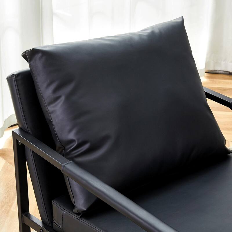 Set of 1 Classic Black PU Leather and Metal Frame Sofa -Ergonomically designed, 27*29.7*29.6 inches