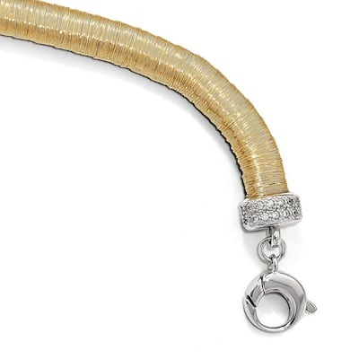 Curata 8mm 925 Sterling Silver Textured Fancy Lobster Closure Gold tone CZ Cubic Zirconia Simulated Diamond With 1inch Ext.