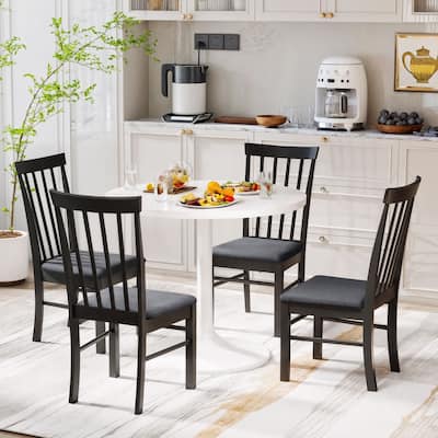 Black-Grey Rubberwood Farmhouse Dining Chairs Set of 4 with Cushioned Seat - 17.1" W x 20.1" D x 37" H
