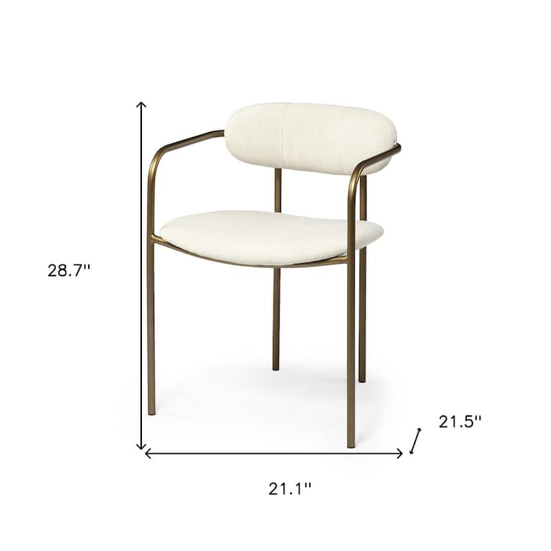 HomeRoots Cream And Gold Upholstered Fabric Open Back Dining Arm Chair - 21.10 in. x 28.70 in. x 21.50 in.