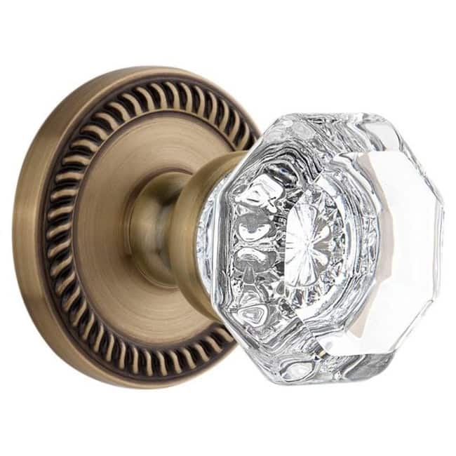 Grandeur Newport Solid Brass Rose Single Dummy Door Knob with Chambord - Vintage Brass