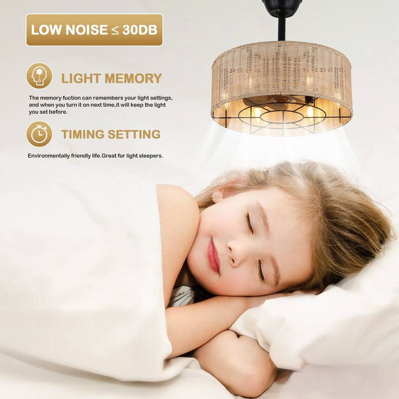 Bella Depot 6-Light Farmhouse Rattan-Woven Caged Ceiling Fan with Light Kit and Remote Control - 18 Inches