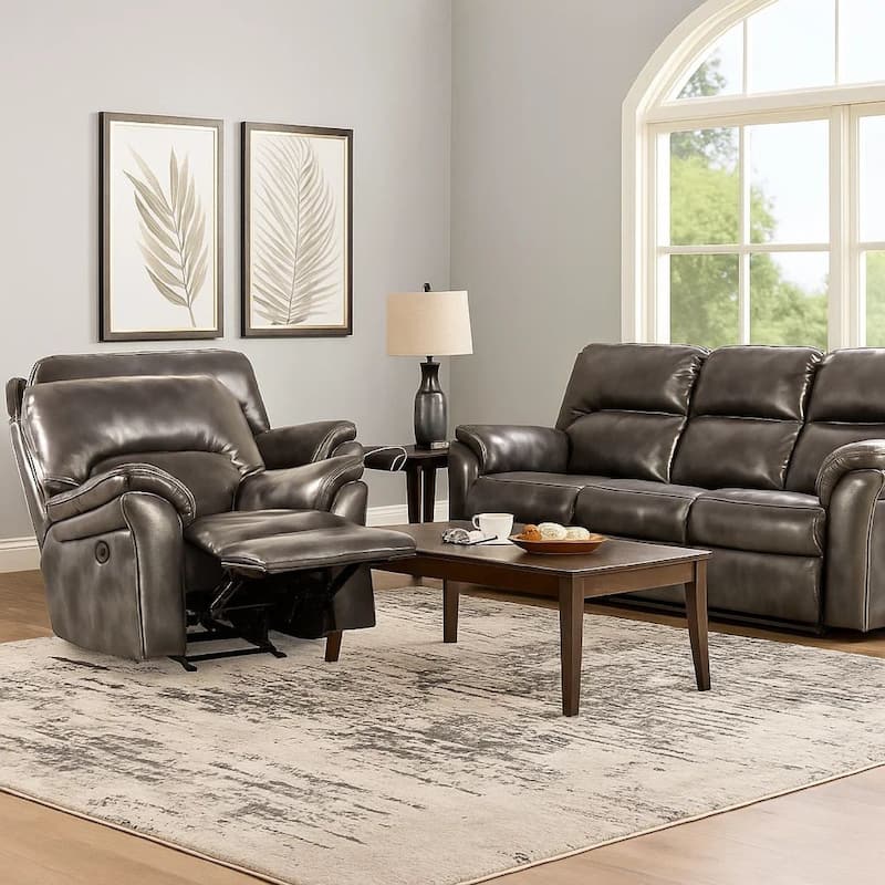 Josy Manual Glider Recliner Chair, Pillow Top Arms, Dark Gray Faux Leather