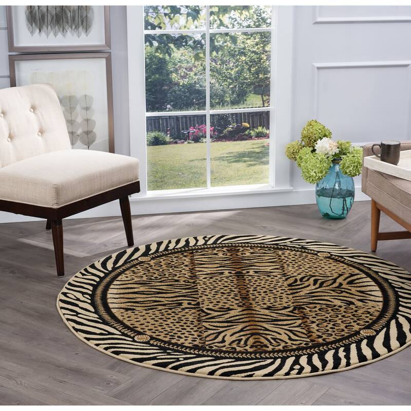 Flora Modern & Contemporary Animal Indoor Area Rug - 5'3'' Round - Beige