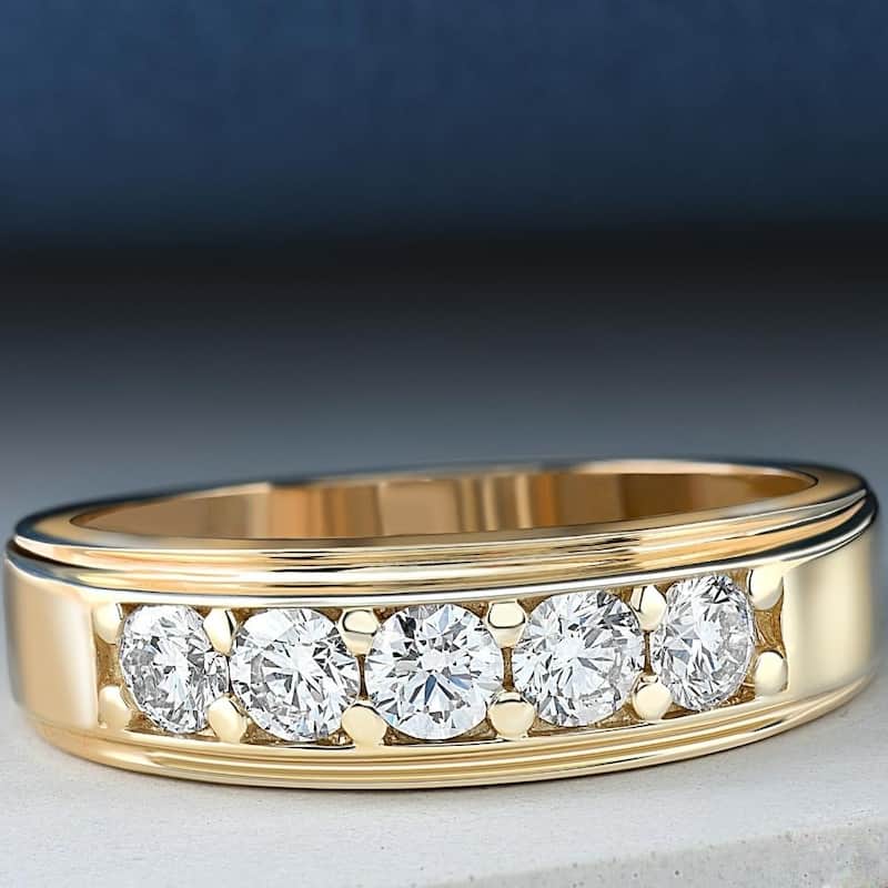 1 Ct Diamond Ring Mens High Polished Yellow Gold Wedding Anniversary Band