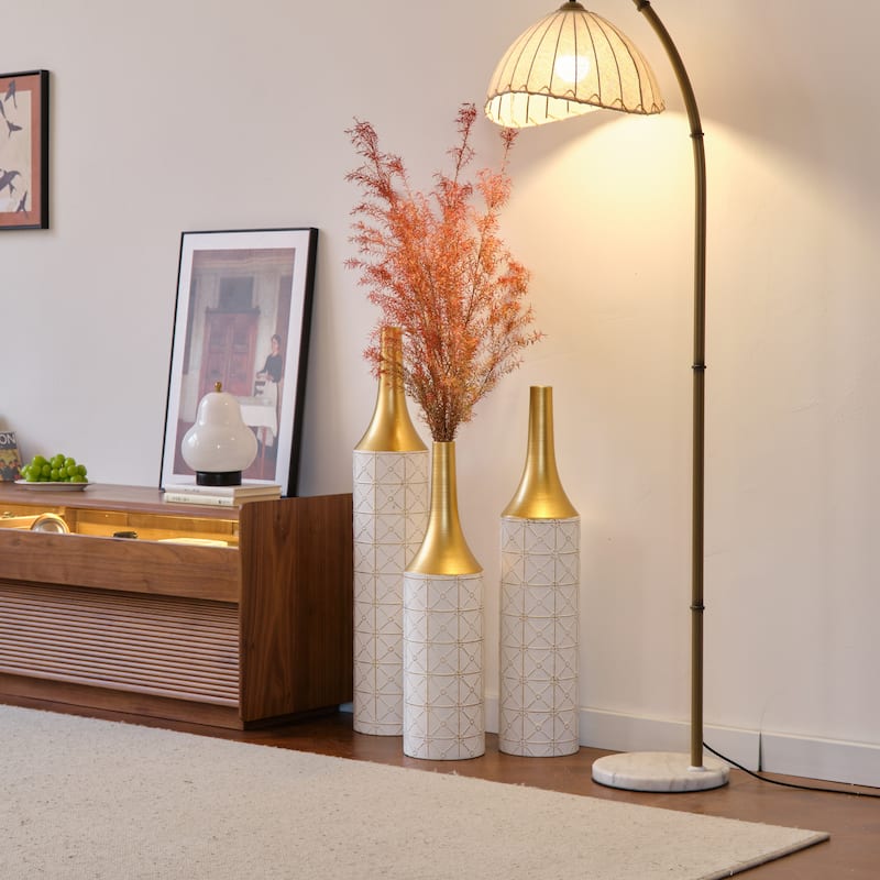 Metal Vases Set of 3, Floor Decorative Vase Glazed Metal Vases, Cylinder Vase