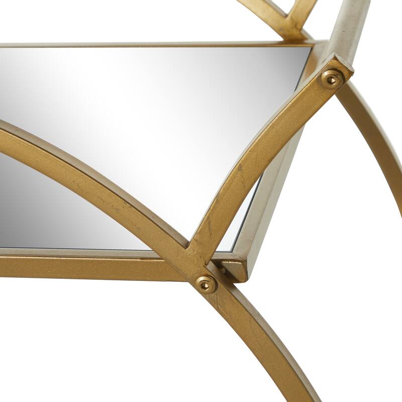 Metal Rolling 2 Mirrored Shelves Bar Cart with Wheels and Handle - Gold - Roche River Decor