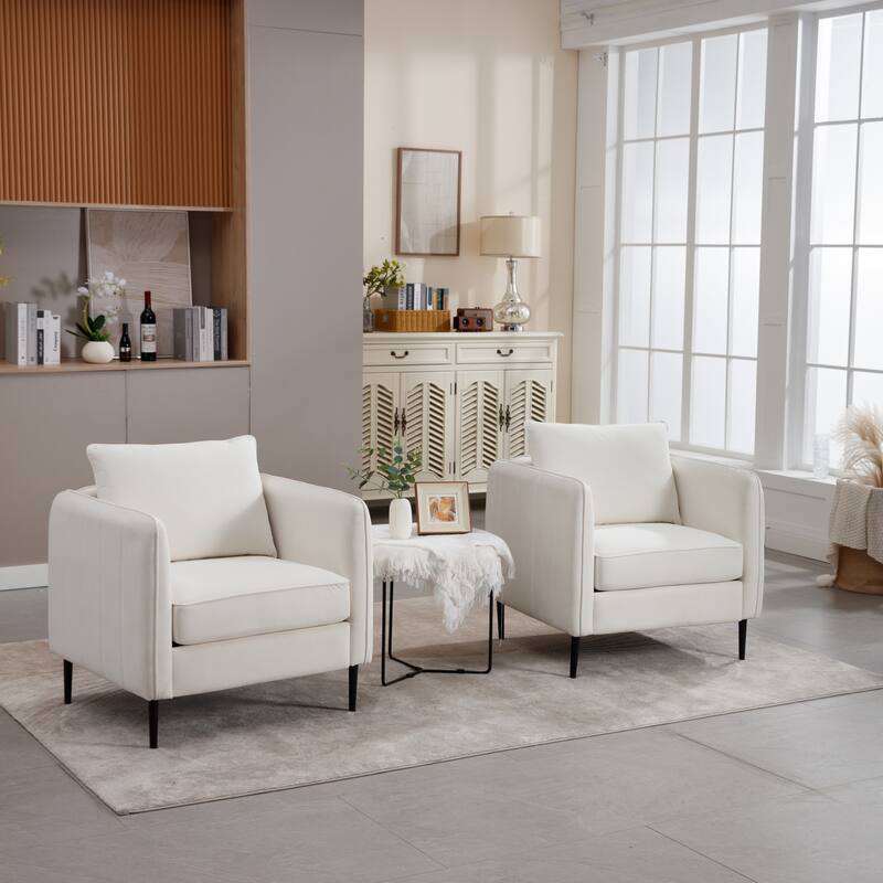 Accent Chair for Living Room, Velvet Comfy Single Sofa Chair Mid-Century Modern Armchair with 1 Pillow and Metal Legs