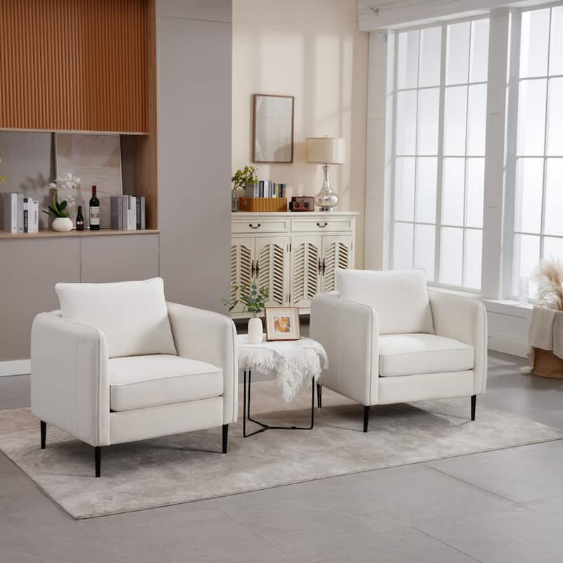 Ivory Velvet Accent Chair with Metal Legs, Modern Design