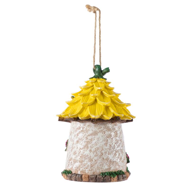 Glitzhome 9''H Resin Pink Yellow Roof Outdoor Garden Birdhouse