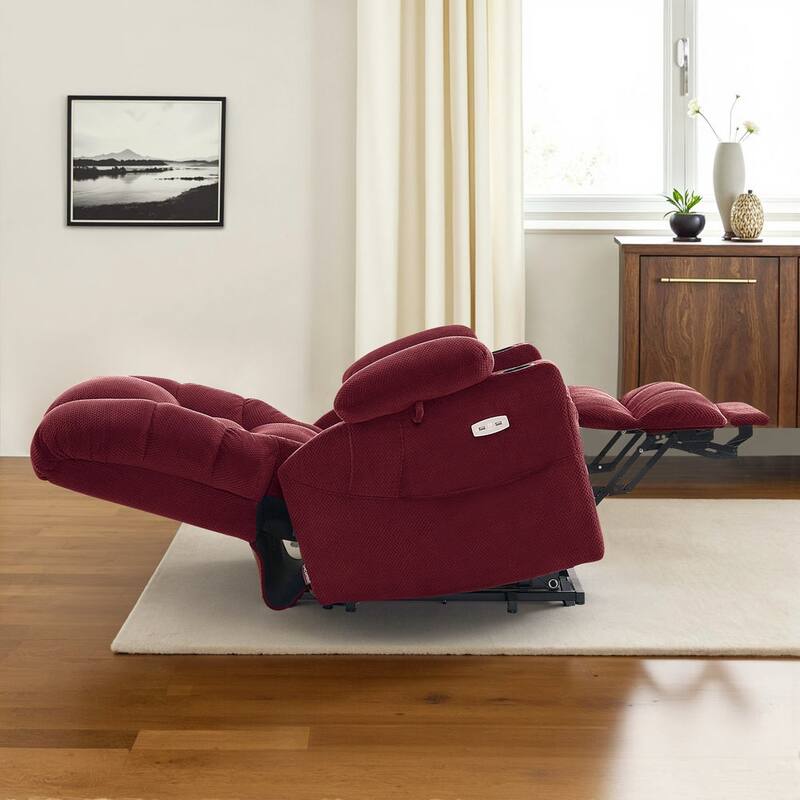 MCombo Large Dual Motor Power Lift Recliner Chair with Massage and Dual Heating for Big and Tall Elderly People, Fabric 7634