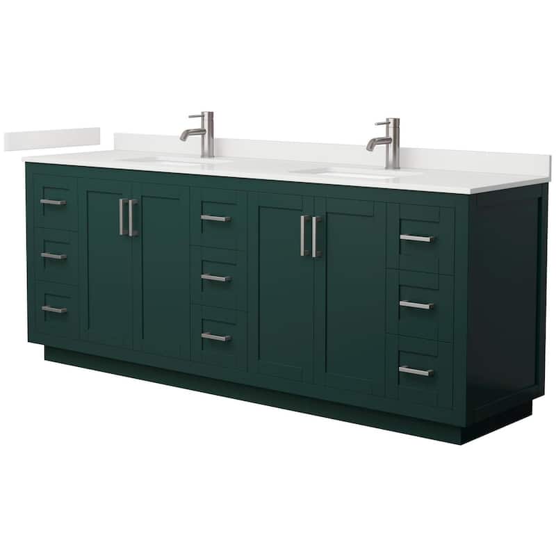 Wyndham Collection WCF292984D-QTZ-UNSMXX Miranda 84" Free Standing - Green / White Quartz Top / Brushed Nickel Hardware