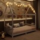 preview thumbnail 2 of 15, Twin Size Solid Wood House Bed with Guardrail, LED, and Roof for Kids