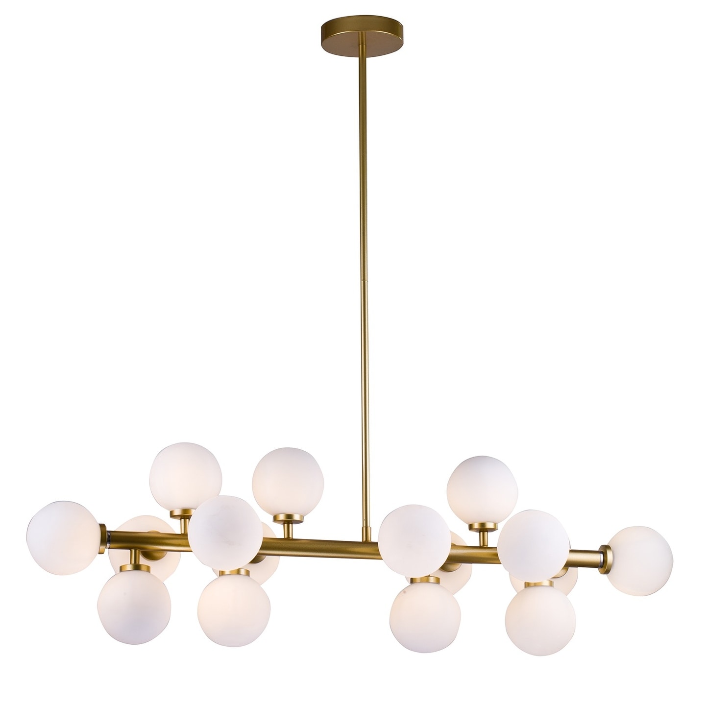 Transitional 16-Light Gold Chandelier With White Glass Shades