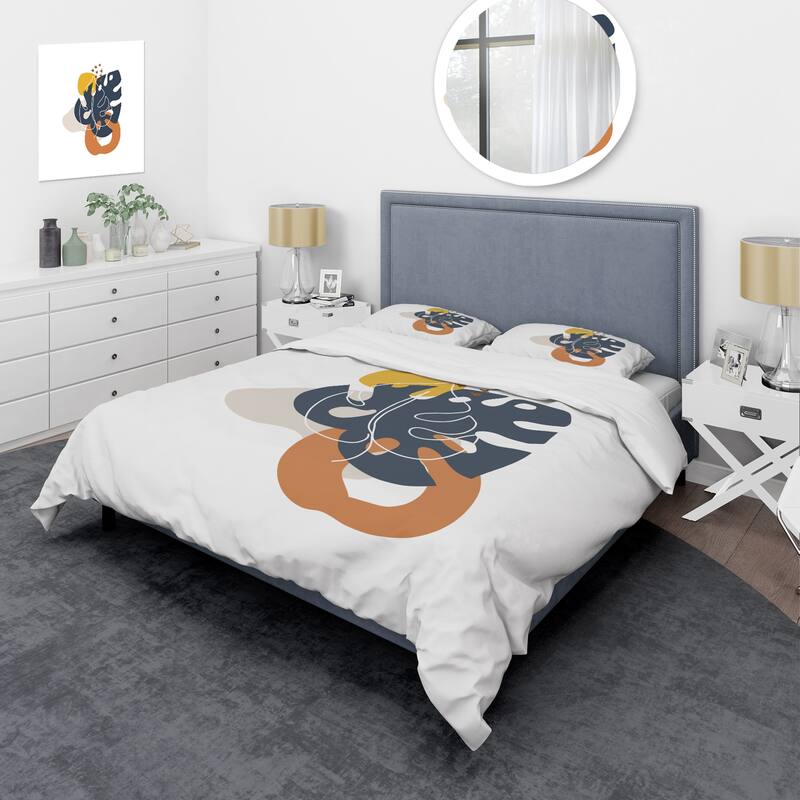 Designart 'Abstract Flowers On Minimal Shapes IX' Modern Duvet Cover Set