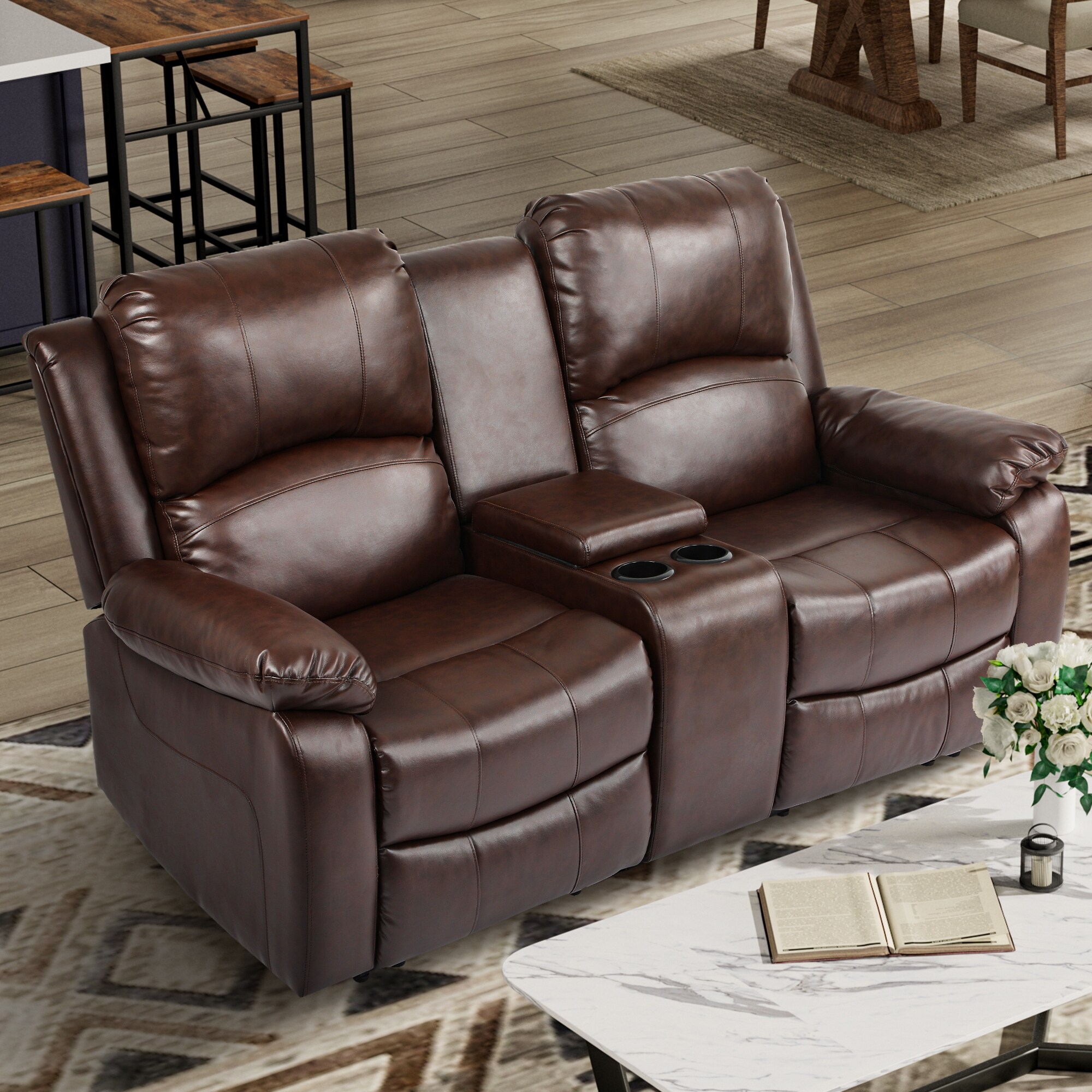 Loveseat Recliner Manual Double Sofa Loveseat Home Theater Seating with Storage Console Double Recliner RV Sofa Bed Bath Beyond 37845683
