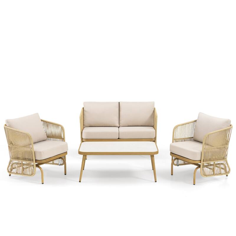 Pocassy Patio 2-Seat Sofa Glider Chair with Coffee Table