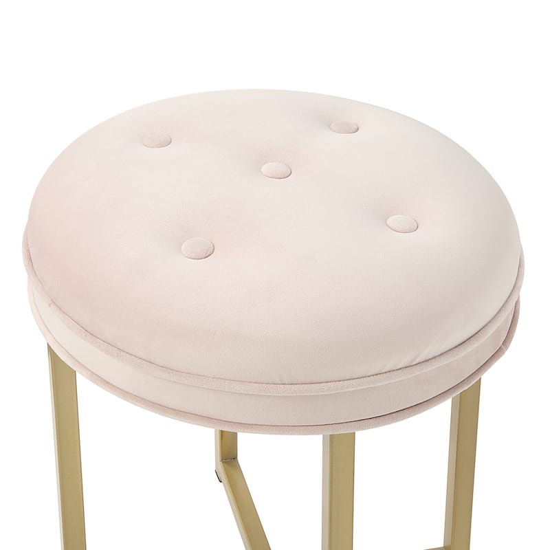Azalea Park Gold Vanity Stool with Pink Tufted Velvet Upholstery - Gold & Pink - 16.14 W x 16.14 D x 19.49 H"