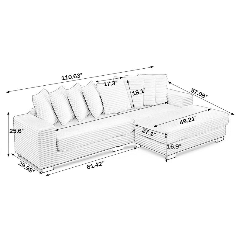 Roomfitters Corduroy Tufted Upholstered Sleeper Sectional Sofa, L-Shape Modular Convertible Sofa with Adjustable Footrests
