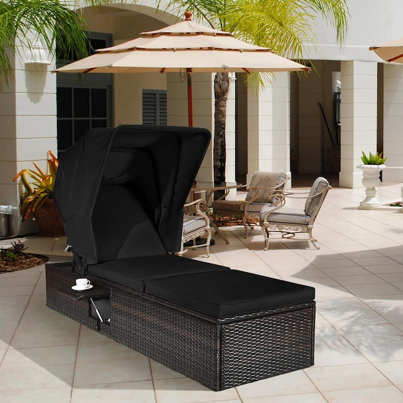 Costway 2PCS Patio Rattan Lounge Chair Chaise Cushion Canopy - See Details