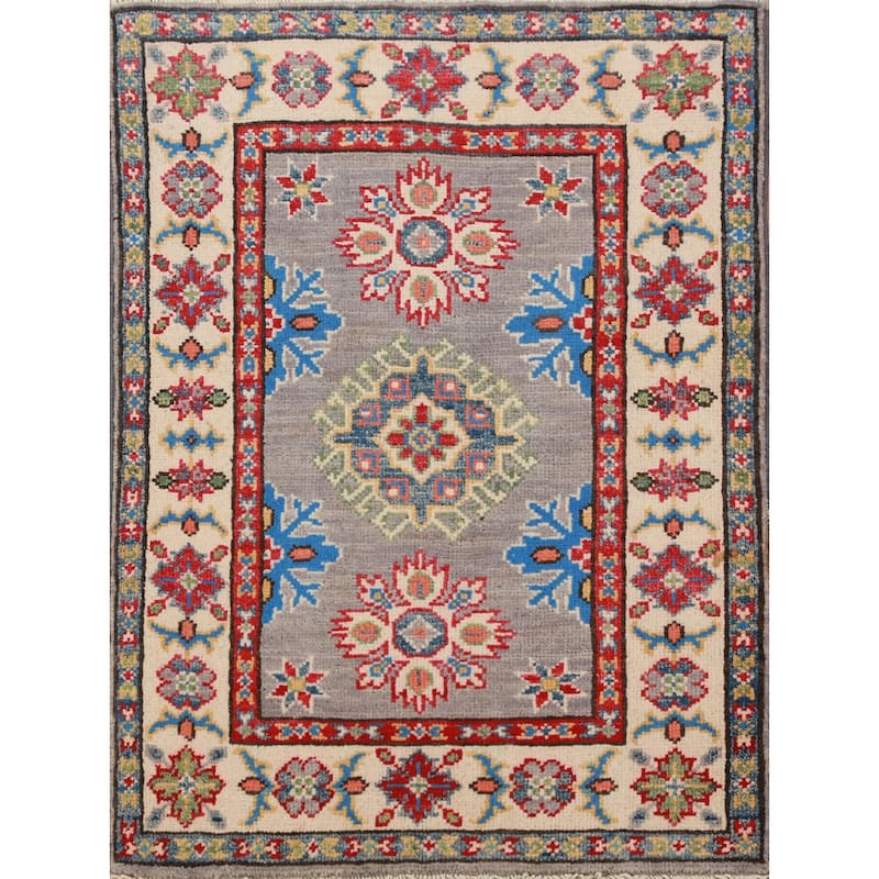 Gray Kazak Oriental Accent Foyer Rug Handmade Wool Carpet - 2'0"x 3'0"